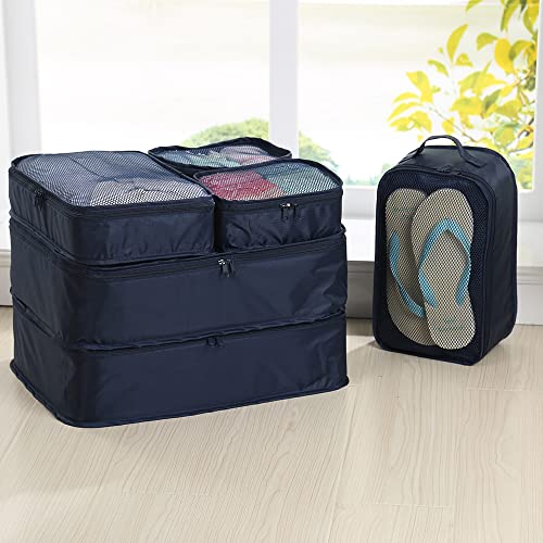 JJ POWER Travel Packing Cubes, Luggage Organizers with Shoe Bag - color: Navy Blue