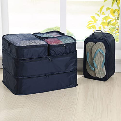 JJ POWER Travel Packing Cubes, Luggage Organizers with Shoe Bag - color: Navy Blue