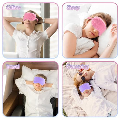 2 Pcs Plush Eye Mask Soft Sleeping Blindfold Eye Cover Comfortable Furry Faux Fur Sleeping Mask Satin Nap Night Eyeshade Cover for Women Men Gift (Rose, Violet) - color: Rose&violet