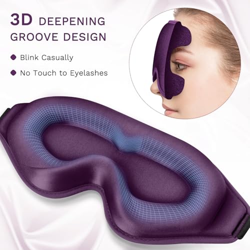FlyCoco 99% Fully Block Out Light Eye Sleep Mask, 3D Deep Contoured Eyes Cover Zero Pressure, Long Lash Extension Eyes Mask with Adjustable Straps for Sleeping Travel Home Nap Rest Women Men (Purple) - color: Purple