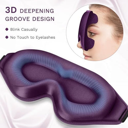 FlyCoco 99% Fully Block Out Light Eye Sleep Mask, 3D Deep Contoured Eyes Cover Zero Pressure, Long Lash Extension Eyes Mask with Adjustable Straps for Sleeping Travel Home Nap Rest Women Men (Purple) - color: Purple