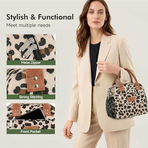 HOMESPON Insulated Lunch Bag for Women Men Adults Lunch Tote with Front Pocket Lunch Box Container Cooler Bag for Work Picnic (Leopard Print) - color: Leopard Print