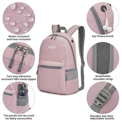 G4Free 20L Lightweight Packable Backpack Travel Hiking Daypack Foldable Backpack for Men Women - color: Pink