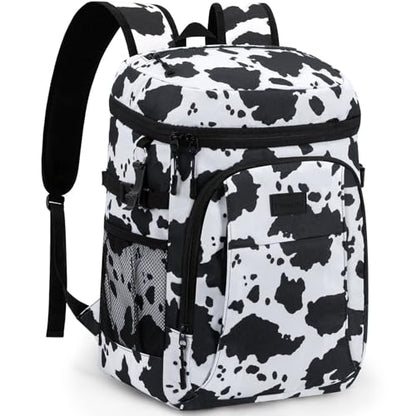 Tuwubi Cooler Backpack 35/42 Cans, Backpack Coolers Insulated Leak Proof for Men Women, Waterproof Soft Sided Lunch Camping Beach Travel Ice Chest Backpack Cooler Bag - color: Cow Print, size: Medium
