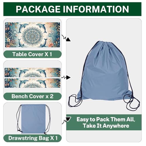 Picnic Table Cover with Bench Covers Elastic Edges, Coastal Camper Fitted Table Cover, Outdoor Camping Essentials 72 Inch 3PCS, Waterproof Camping Fitted Tablecloth with Drawstring Bag - color: Coastal, size: 72in