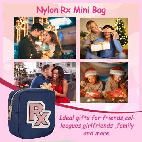 uekeboag Personalized Small Nylon Rx Cosmetic Bag, Cute Chenille Letter Patch Medicine Drug Pouch with Zipper,Preppy Makeup Travel Vitamin Bag for Women and Girls (Navy-Pink) - color: Navy-Pink
