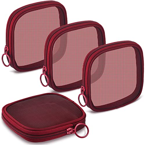 Weewooday 4 Pcs Mesh Makeup Bag Mesh Cosmetic Bag Travel Toiletry Pouch with Zipper Mini Makeup Cosmetic Purse for Daily Accessory(Small,Wine Red) - color: Wine Red, size: Small
