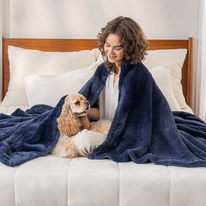 Berkshire Blanket Classic Extra-Fluffy™ Plush Blanket King Size, Soft Fuzzy Fluffy Long Hair Blanket for Couch Sofa Bed, Atlantis Dark Blue, 90x108 Inches - color: Atlantis Blue, size: King/Cal King