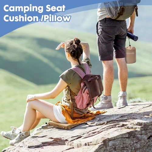 Inflatable Seat Cushion,Self-Inflating Foam Stadium Seat Cushion, Airplane Seat Cushion,Protable Seat Pad for Camping, Backpacking,Sports Events,Traveling,Bleacher (1, Khaki) - color: Khaki