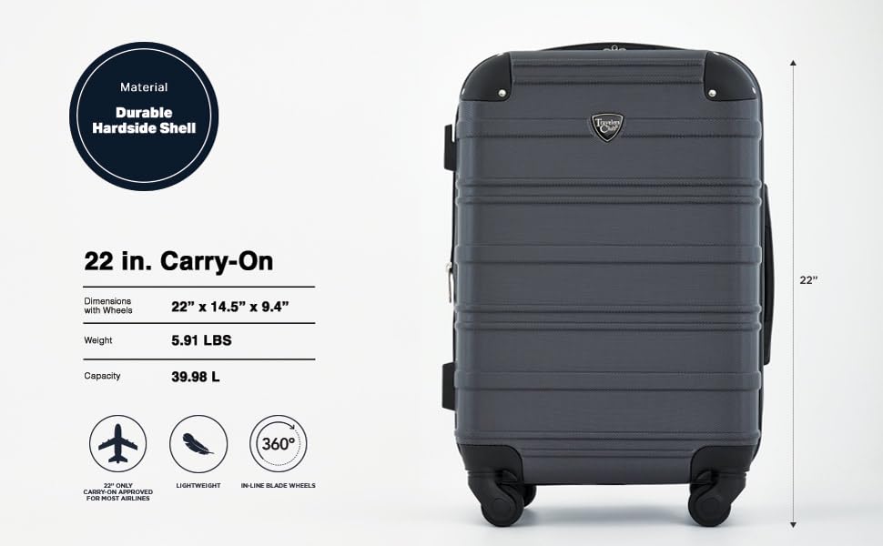 Travelers Club Phoenix Luggage, Blackened Pearl, 22-Inch Carry-On - color: Blackened Pearl, size: 22" Carry-On