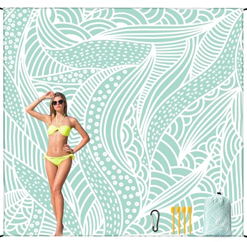 HIHOHO Beach Blanket Waterproof Sandproof Beach Mat for 1-8 Adults Quick Drying Durable Outdoor Picnic Mat for Beach Festival Travel Camping Hiking (LBL-Ripple, 79"×108"(6 Person)) - color: Lbl-ripple, size: 9' x 6'7" (6 Person)