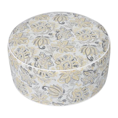 Inflatable Outdoor Ottoman,20"x9" Portable Patio Pouf,Water Resistant,Fade-Resistant,Round Blow Up Footrest Stools for Home Garden Camping Travel(Yellow Flower) - color: Yellow Flower