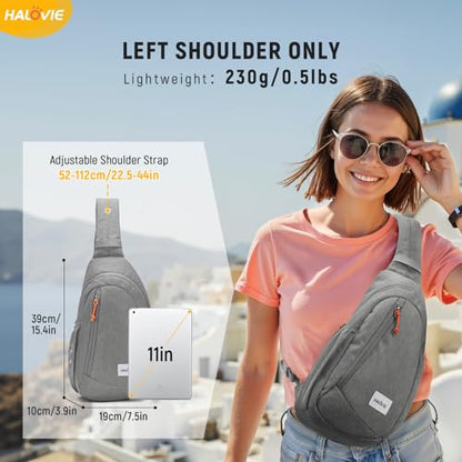 HALOVIE Anti Theft Crossbody Sling Bag RFID Travel Sling Backpack Lightweight Hiking Shoulder Chest Bag for Walking Work - color: Gray