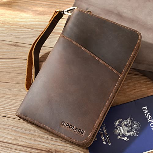 Polare Full Grain Leather Passport Holder Cover Case for Men and Women RFID Blocking Family Travel Wallet Holds 6 Passports - color: Dark Brown