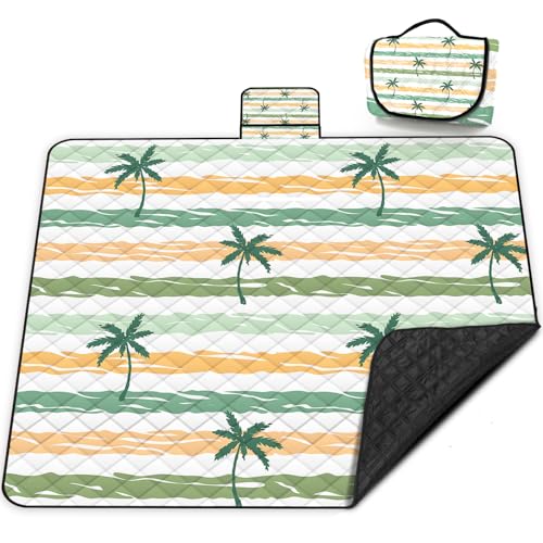 Extra Large Picnic Blanket Waterproof,80"x 80"Foldable Machine Washable Beach Blanket,Outdoor Blanket for 6-8 Adults,Suitable for Indoor Crawling,Park Beach,Camping,Hiking,Family Travel(Yellow) - color: Yellow Tree, size: 6'8" x 6'8" (Square)