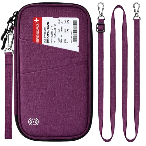 BKNOOU Passport Holder Family Rfid Blocking Travel Document Organizer,Travel Passport Wallet Waterproof Multiple Passport Holder for Traveling,Passport Organizer for Men Women - color: 01 Purple [Convenience and Security - Wrist Straps and Crossbody Strap