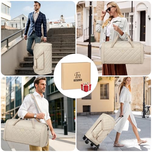 Rolling Garment Bags for Travel - Carry on Convertible Garment Duffle Bags with Wheels for Men Women, 4 in 1 Large Travel Duffel Bags with Shoes Compartment Hanging Suit Dress Weekender Bag 4pcs Set - color: Khaki