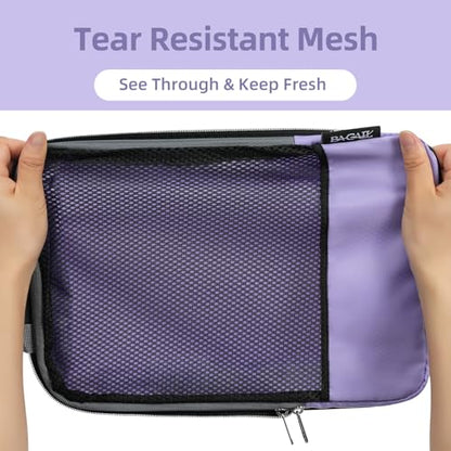 BAGAIL 4 Set/6 Set/8 Set Compression Packing Cubes Travel Accessories Expandable Packing Organizers (Half Mesh, 6-Lavender) - color: 6-Lavender, style: Half Mesh