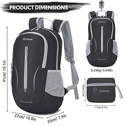 ZOMAKE Ultra Lightweight Packable Backpack 25L, Foldable Hiking Backpacks Water Resistant Small Folding Daypack for Travel(Black) - color: Black