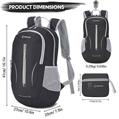 ZOMAKE Ultra Lightweight Packable Backpack 25L, Foldable Hiking Backpacks Water Resistant Small Folding Daypack for Travel(Black) - color: Black