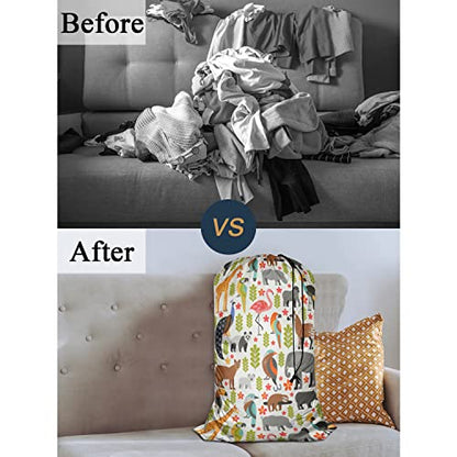 Swono Laundry Basket Clothes Hamper Bag Wild Animal Tropical Animals Puma Panda Koala Elephant Peacock Toucan Collapsible Dirty Clothes Storage Laundry Organizer - color: Wild Animal