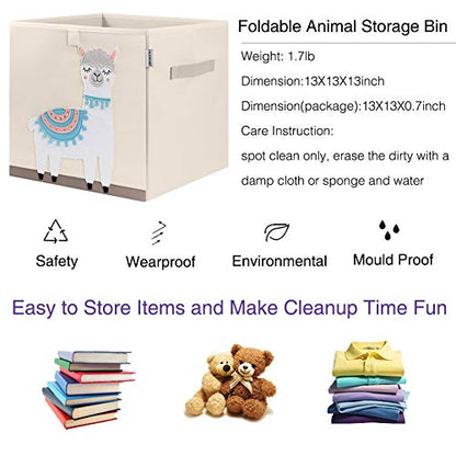 Foldable Animal Cube Storage Bins Fabric Toy Box/Chest/Organizer for Kids Nursery, 13 inch (Llama) - color: Llama