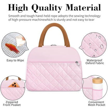 Coobiiya Lunch Box Lunch Bag for Women Men - color: Embroidered Pink, size: A-regular