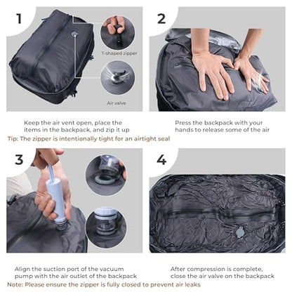 Vacuum Compression Backpack, Carry-On Size Travel Backpack with Vacuum System and Pump, Expands to 55L Packing Capacity, Fits 17” Laptop & 5–7 Days of Clothes, Water-Resistant Compression Backpack - color: Greenish Gray, size: 55L
