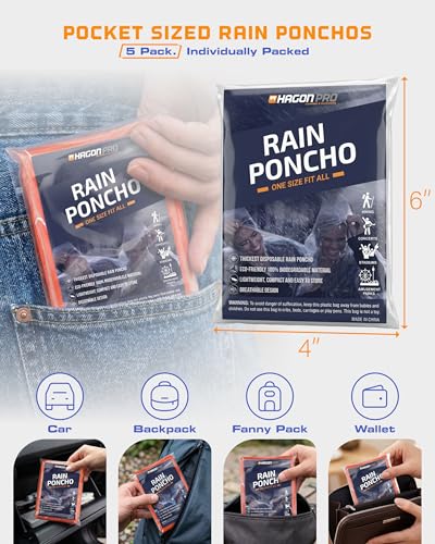 Hagon PRO Disposable Rain Ponchos for Adults (5 Pack) - color: Red (5 Pack)