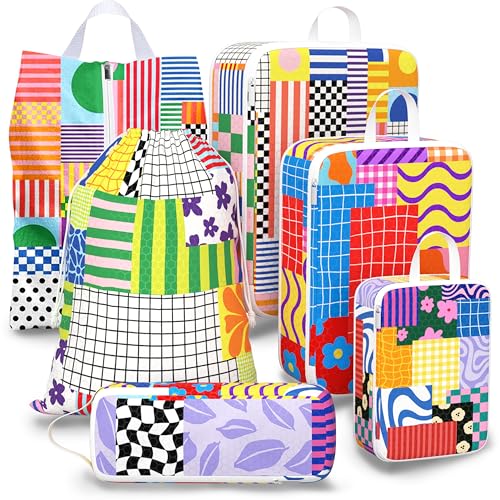 Compression Packing Cubes for Travel, 6 Set Natural Life Luggage Organizers, Lightweight Waterproof Expandable/Compression Bags Bohemia Smell Proof Travel Packing Cubes for Suitcases - color: Memphis Style, size: Set of 6