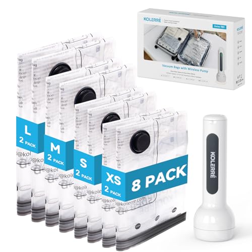 Travel Vacuum Bags with 2026 Lastest Wireless Pump, 8 Pack-4 Sizes Space Saver Vacuum Storage Bags for Luggage and Suitcase, Compression Bags for Packing, Vacuum Seal Bags for Clothing Travel - style: 8 Combo Travel Bags+Wireless Pump