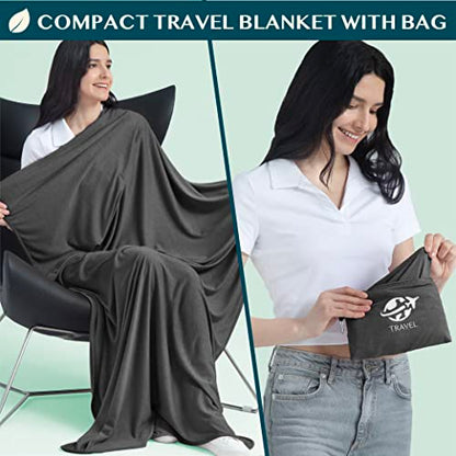PAVILIA Travel Blanket Airplane Compact with Bag, Small Travel Pillow Blanket for Long Flights, Lightweight Plane Blanket with Luggage Strap, Camping Blanket for Traveler Essentials, Black, 65x40 - color: Black