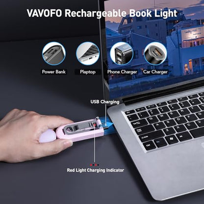 VAVOFO USB Rechargeable Book Light, Blue Light Blocking, Amber Light Clip On Bookmark Shaped Reading Light, Eye Care 6 LEDs Book Light for Bookworms Reading in Bed with 9 Lighting Modes (Pink Purple) - color: Pink Purple