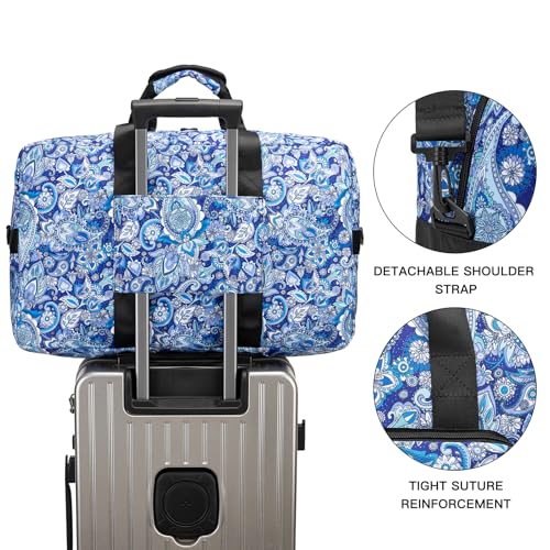 F.FETIVIN Weekender Bag Carry On Travel Duffle Bag Medium Overnight Bag for Women (Blue Paisley) - color: 11-Blue Paisley