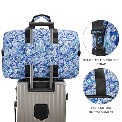 F.FETIVIN Weekender Bag Carry On Travel Duffle Bag Medium Overnight Bag for Women (Blue Paisley) - color: 11-Blue Paisley