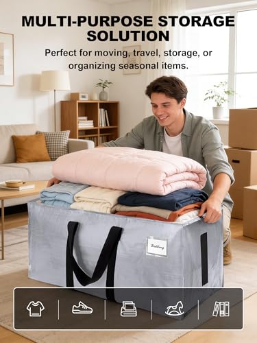 HOMESURE Supports 200lbs Heavy Duty Moving Bags - Strong Zipper & Wrap-Around Handles - Water-Resistant Storage Totes, Durable Alternative to Moving Boxes - 8 Pack - Silver - color: Silver