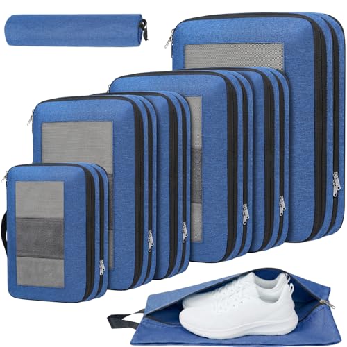 Compression Packing Cubes for Travel, Lightweight Vacation Travel Essentials, Travel Accessories for Suitcase Organizer Bags Set, Durable Luggage Organizer - color: Teal, size: 8 set-Square Mesh