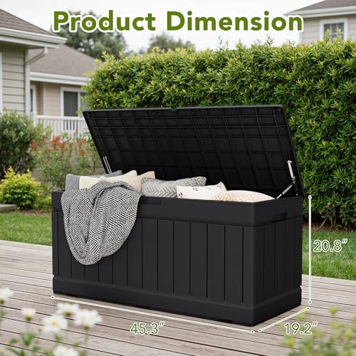 Devoko 78 Gallon Deck Box, Waterproof Resin Outdoor Storage Box for Outside and Patio, Outdoor Storage Bench Lockable for Patio Furniture, Garden Tools and Pool Supplies (Black, 78 Gallon) - color: Black, size: 78 Gallon 1 Pack