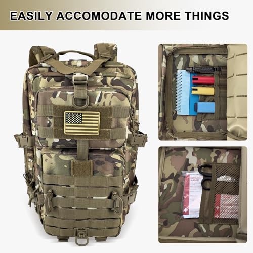 Hannibal Tactical MOLLE Assault Backpack, Tactical Backpack Military Army Camping Rucksack, 3-Day Pack Trip w/USA Flag Patch, D-Rings, Cp - color: Cp