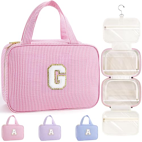 TOPEAST Hanging Travel Toiletry Bag - Personalized Travel Essentials for Women - Letter G - color: Pink, style: G