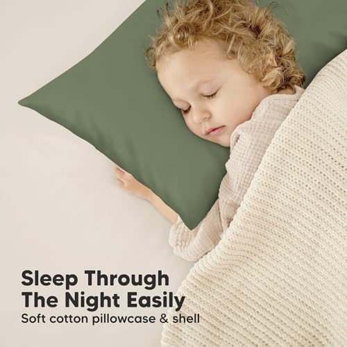 KeaBabies Organic Toddler Pillow with Pillowcase, Jumbo 14X20 - Soft Cotton Toddler Pillows for Sleeping - Machine Washable - Perfect for Travel, Toddler Bed Set (Jungle Green) - color: Jungle Green