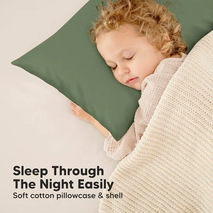 KeaBabies Organic Toddler Pillow with Pillowcase, Jumbo 14X20 - Soft Cotton Toddler Pillows for Sleeping - Machine Washable - Perfect for Travel, Toddler Bed Set (Jungle Green) - color: Jungle Green