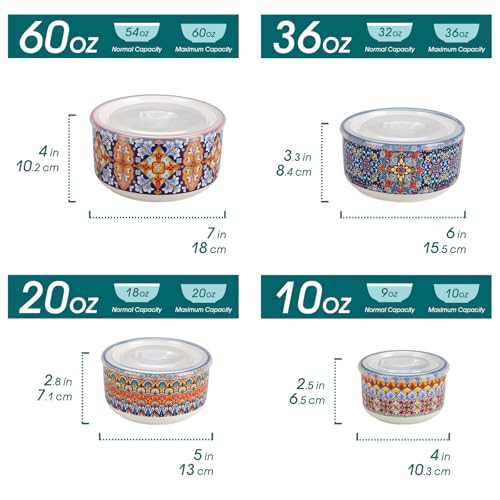 vancasso Serving Bowls with Lids Set of 4, Ceramic Nesting Mixing Bowls for Food Storage, Prep and Stackable, Dishwasher & Microwave Safe Gift Set, 60/36/20/10 OZ, Series SIMI - size: 60/36/20/10 OZ (Set of 4)