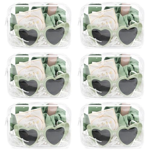 DEEKA 30 Pcs Bridesmaid Proposal Bag Set Gift Clear Makeup Toiletry Bag Bachelorette Party Favors Sunglasses Hair Claw Clips Scrunchies Knot Bracelets Bridal Wedding Party Gifts (Sage Green) - color: Sage Green, size: 6 Sets