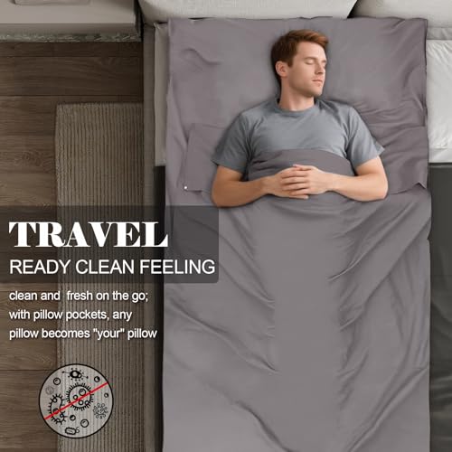 Sleeping Bag Liner,Travel Sheet & Adult Sleep Sack, Camping Sheets Travel Sleep Sack for Backpacking,Hotels & Hostels -Lightweight Single &Double Travel Sheet Camping Sheets - color: Single Gray