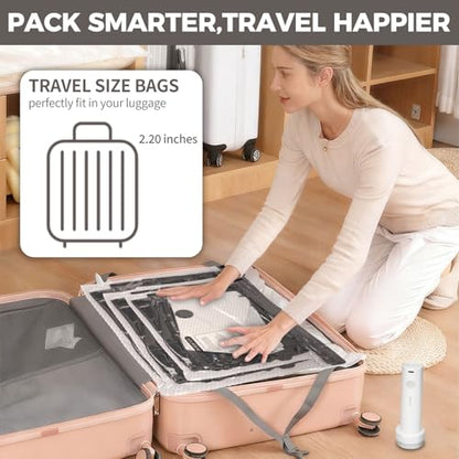 18 Pack Vacuum Storage Bags with Rechargeable Electric Air Pump (6J+3L+6M+3S), Space Saver Vacuum Sealer Bags for Clothing, Blankets, Bedding, Comforters and Pillows - size: 18 combo bags + Electric Pump