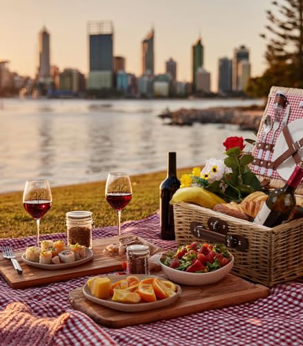 Picnic Basket for 2 with Lid and Handle Waterproof Picnic Blanket, Wicker Picnic Set Kit with Cooler for Beach, Insulated Picnic Baskets, Bridal Shower Gift Wedding Gifts with Mr Mrs Wine Glasses - color: Wedding Gift Style Red and White