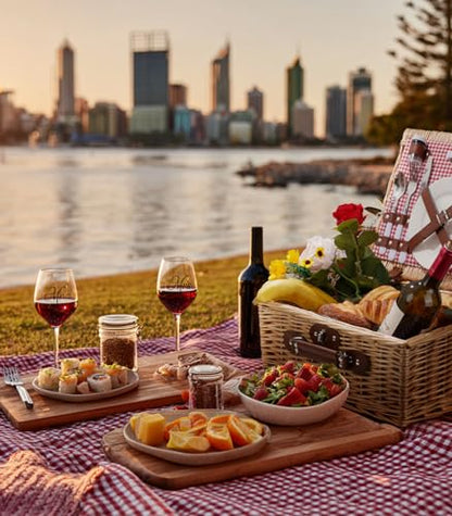 Picnic Basket for 2 with Lid and Handle Waterproof Picnic Blanket, Wicker Picnic Set Kit with Cooler for Beach, Insulated Picnic Baskets, Bridal Shower Gift Wedding Gifts with Mr Mrs Wine Glasses - color: Wedding Gift Style Red and White