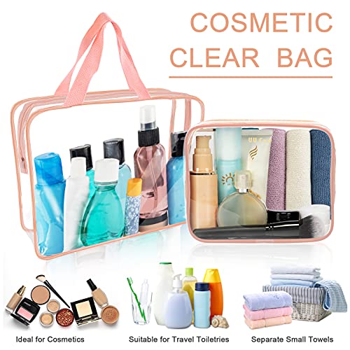 APREUTY Clear Makeup Bags, TSA Approved 6 Pcs Cosmetic Makeup Bags Set Clear PVC with Zipper Handle Portable Travel Luggage Pouch Airport Airline Vacation Organization (Pink) - color: Pink-6PCS (Large+Medium+Small)