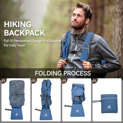 15L Small Hiking Backpack for Men Women Lightweight Packable Backpack Foldable Casual Daypack for Camping Travel Outdoor, Dark Blue - color: Dark Blue